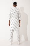 Shop_Son of A Noble Snob_White Linen Printed Striped Myles Bias Bundi And Kurta Set  _at_Aza_Fashions