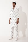 Son of A Noble Snob_White Linen Printed Striped Myles Bias Bundi And Kurta Set  _Online_at_Aza_Fashions