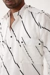 Son of A Noble Snob_White Linen Printed Striped Myles Bias Bundi And Kurta Set  _at_Aza_Fashions