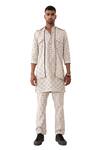 Son Of A Noble Snob_Ivory Linen Blot Print Bundi And Kurta Set _Online_at_Aza_Fashions