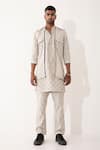 Buy_Son Of A Noble Snob_Ivory Linen Blot Print Bundi And Kurta Set _Online_at_Aza_Fashions