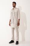 Shop_Son Of A Noble Snob_Ivory Linen Blot Print Bundi And Kurta Set _Online_at_Aza_Fashions