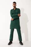 Buy_Son of A Noble Snob_Green Linen Pintucks Square Carter Straight Textured Kurta With Pant  _at_Aza_Fashions