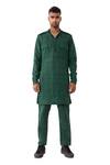 Son of A Noble Snob_Green Linen Pintucks Square Carter Straight Textured Kurta With Pant  _Online_at_Aza_Fashions