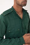 Son of A Noble Snob_Green Linen Pintucks Square Carter Straight Textured Kurta With Pant  _at_Aza_Fashions