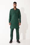 Buy_Son of A Noble Snob_Green Linen Pintucks Square Carter Straight Textured Kurta With Pant  