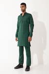 Shop_Son of A Noble Snob_Green Linen Pintucks Square Carter Straight Textured Kurta With Pant  