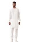 Buy_Son of A Noble Snob_White Linen Solid Niero Asymmetric Kurta With Pant _Online_at_Aza_Fashions