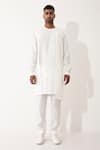 Son of A Noble Snob_White Linen Solid Niero Asymmetric Kurta With Pant _at_Aza_Fashions