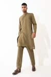 Buy_Son of A Noble Snob_Brown Linen Solid Dion Asymmetric Kurta Pant Set _at_Aza_Fashions