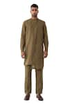 Buy_Son of A Noble Snob_Brown Linen Solid Dion Asymmetric Kurta Pant Set _Online_at_Aza_Fashions