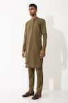 Son of A Noble Snob_Brown Linen Solid Dion Asymmetric Kurta Pant Set _Online