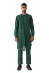 Buy_Son of A Noble Snob_Green Linen Solid Kyo Multi-layered Kurta With Pant  _Online_at_Aza_Fashions