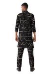 Son Of A Noble Snob_Black Linen Hazel Contrast Geometric Print Kurta With Pant _Online_at_Aza_Fashions