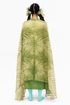 Shop_Naina Jain_Green Silk Ombre Round Neck Khari Shaded Dress With Asymmetric Arashi Cape _at_Aza_Fashions