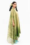 Naina Jain_Green Silk Ombre Round Neck Khari Shaded Dress With Asymmetric Arashi Cape _Online_at_Aza_Fashions