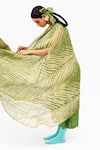 Buy_Naina Jain_Green Silk Ombre Round Neck Khari Shaded Dress With Asymmetric Arashi Cape _Online_at_Aza_Fashions