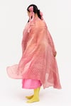 Buy_Naina Jain_Pink Silk Ombre Round Neck Khari Shaded A-line Dress With Asymmetric Arashi Cape _Online_at_Aza_Fashions