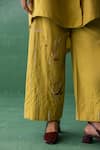 Shop_Archana Jaju_Yellow Linen Embroidered Thread Mandarin Collar Floral High-low Tunic With Pant 