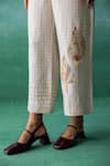 Shop_Archana Jaju_Beige Linen Embroidered Thread Lapel Cropped Shirt With Checkered Applique Pant _Online_at_Aza_Fashions