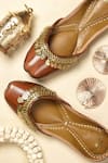 Shop_Cilwana Studio_Brown Metallic Embroidered Juttis _at_Aza_Fashions