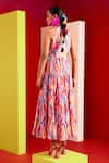 Shop_Garima Bindal_Pink Pure Modal Satin Print Abstract High Collar Layered Dress _at_Aza_Fashions