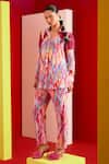 Buy_Garima Bindal_Pink Pure Crepe Print Abstract Collared Neck Shirt With Pant _at_Aza_Fashions