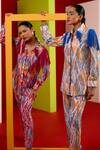 Garima Bindal_Blue Pure Crepe Print Abstract Collared Neck Whimsical Shirt With Pant _Online_at_Aza_Fashions