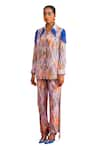 Garima Bindal_Blue Pure Crepe Print Abstract Collared Neck Whimsical Shirt With Pant _at_Aza_Fashions