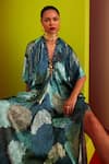 Buy_Garima Bindal_Blue Pure Modal Satin Print Floral V Neck Bloom Kaftan 