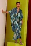 Buy_Garima Bindal_Blue Pure Modal Satin Print Floral V Neck Bloom Kaftan _at_Aza_Fashions