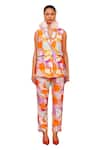 Buy_Garima Bindal_Orange Pure Modal Satin Print Whimsical Shawl Collar Blazer With Pant _Online_at_Aza_Fashions