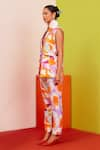 Shop_Garima Bindal_Orange Pure Modal Satin Print Whimsical Shawl Collar Blazer With Pant _Online_at_Aza_Fashions