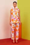 Buy_Garima Bindal_Orange Pure Modal Satin Print Whimsical Shawl Collar Blazer With Pant _at_Aza_Fashions