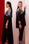 Garima Bindal_Black Pure Crepe Applique Floral Round Neck Flower Yoke Tunic With Pant _Online_at_Aza_Fashions