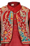 Rang by Lespetits_Maroon Cotton Satin Embellished Zari Embroidered Bundi Kurta Set  _Online_at_Aza_Fashions