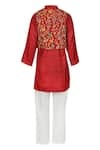 Shop_Rang by Lespetits_Maroon Cotton Satin Embellished Zari Embroidered Bundi Kurta Set  _at_Aza_Fashions