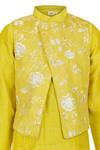 Rang by Lespetits_Yellow Silk Floral Embroidered Overlap Panel Bundi Kurta Set  _Online_at_Aza_Fashions