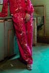 Amrood_Pink Malai Satin Floral Shirt Collared Pattern Pant Set _Online_at_Aza_Fashions