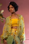 Amrood_Green Malai Satin Floral Shirt Collared Button Down Pant Set _Online_at_Aza_Fashions