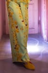 Buy_Amrood_Green Malai Satin Floral Tunic V Neck Pattern Sheer Pant Set _Online_at_Aza_Fashions
