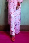 Buy_Amrood_Pink Malai Satin Floral Jaal Kurta Round Pattern Pant Set _Online_at_Aza_Fashions