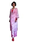 Shop_Amrood_Pink Malai Satin Floral Jaal Kurta Round Pattern Pant Set _Online_at_Aza_Fashions