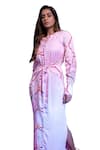 Amrood_Pink Malai Satin Floral Jaal Round Pattern Slit Dress _Online_at_Aza_Fashions