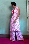 Buy_Amrood_Pink Malai Satin Floral Jaal Kurta Lapel Collar Pattern Pant Set _Online_at_Aza_Fashions