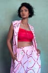 Amrood_Pink Malai Satin Floral Jaal Kurta Lapel Collar Pattern Pant Set _at_Aza_Fashions