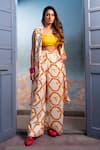Buy_Amrood_Yellow Malai Satin Floral Jaali Kurta Lapel Collar Pattern Pant Set _at_Aza_Fashions
