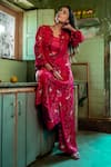 Buy_Amrood_Pink Malai Satin Floral Blossom Round Pattern Straight Kurta  _at_Aza_Fashions