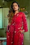 Buy_Amrood_Pink Malai Satin Floral Blossom Round Pattern Straight Kurta  _Online_at_Aza_Fashions