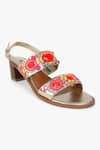 Shop_KOLHA_Orange Aafreen Leather Bead And Sequin Embroidered Sandals 